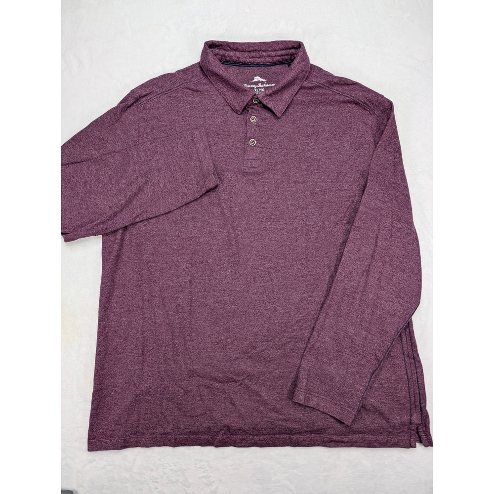 Tommy Bahama Mens XL Long Sleeve Polo Shirt Heathered Burgundy 100% Cotton - Picture 3 of 7